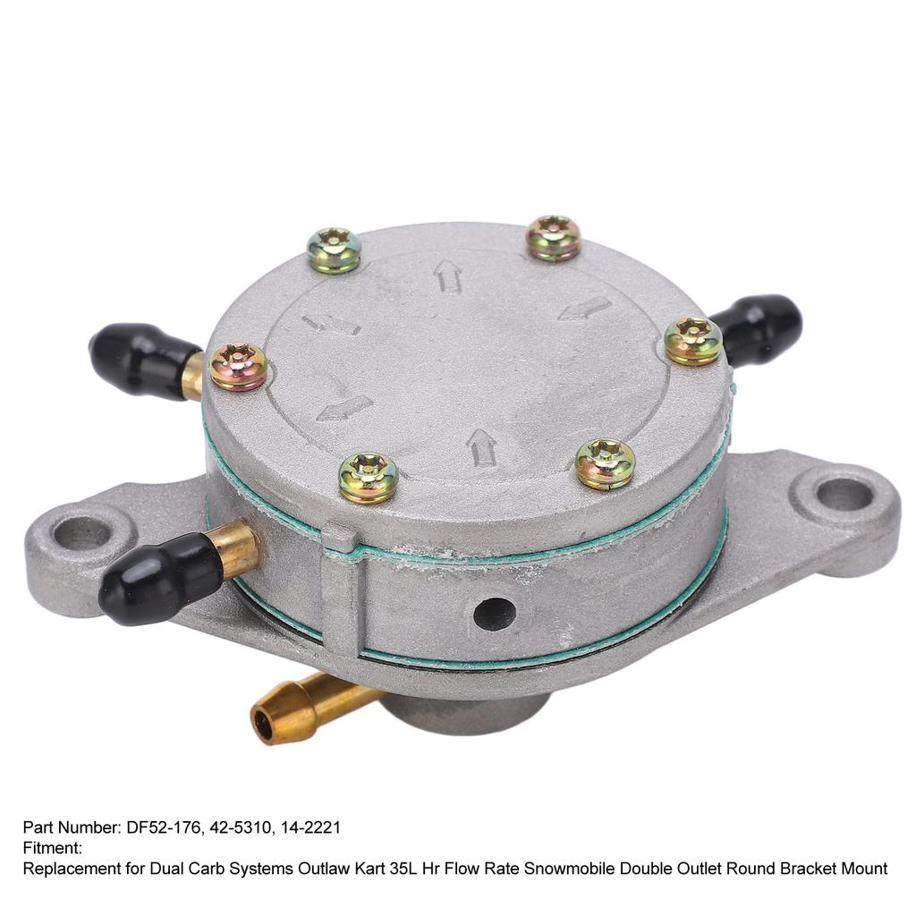Snowmobile Fuel Pump DF52‑176 42‑5310 14‑2221 Outlaw Cart for Dual Carburetor Systems 35LHr Flow Snowmobile Aluminum Engine Fuel Pump Replacement