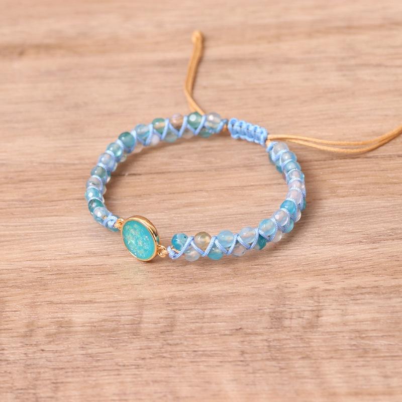 Blue Round Opal Bracelets Bangles Stones Beaded Braided Balance Yoga Jewelry