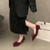 French Pointed Single Shoes Women's Shoes Spring and Autumn 2025 New Red Wedding Shoes Bow Light Mouth Thin Heel Suede Ladyshoes