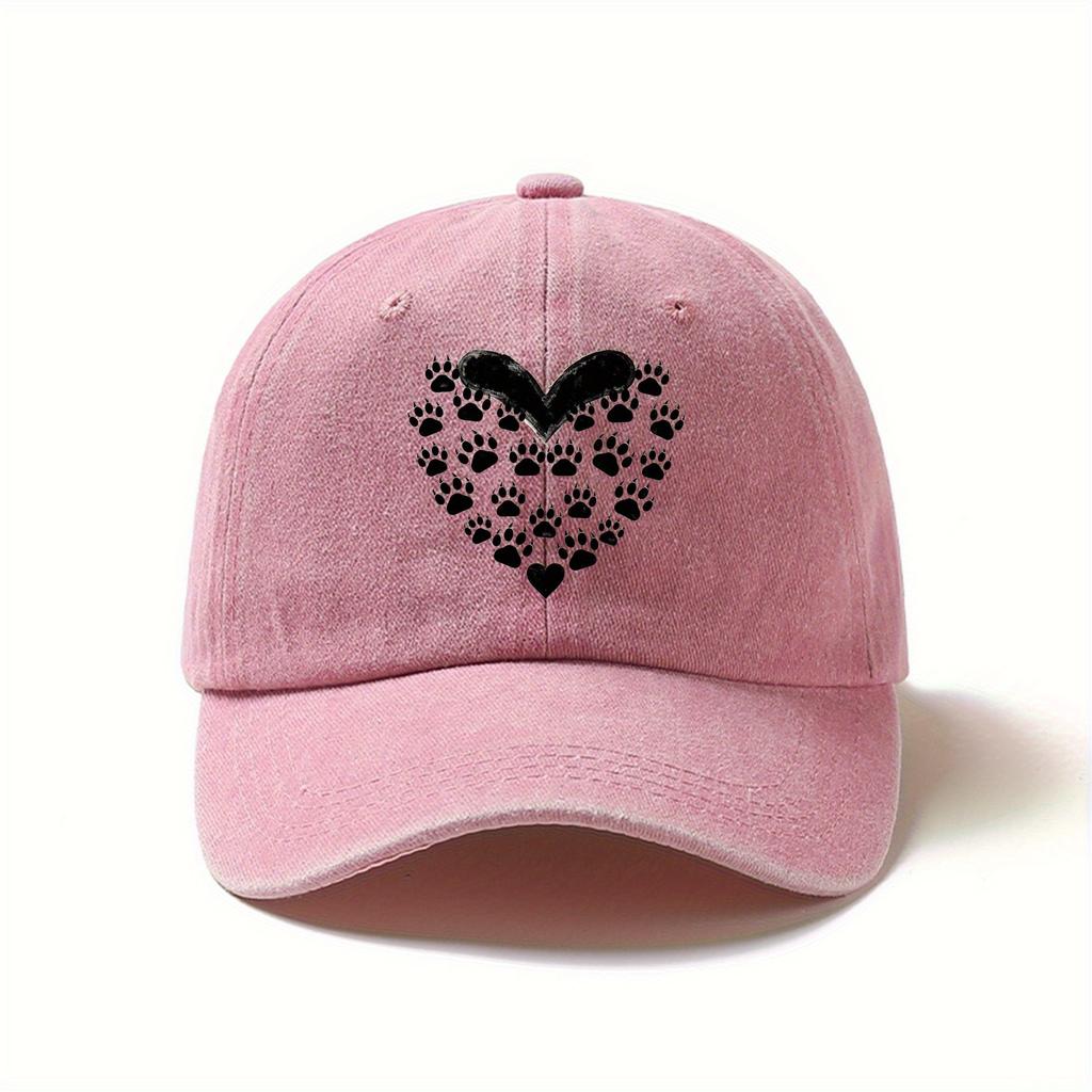 Heart and paw print design baseball cap breathable men's and women's outdoor sports and leisure street