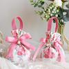 Small Floral Canvas Drawstring Bag Small Bowknot Jewelry Pouch With Pearl Chain Wedding Candy Packaging Bag