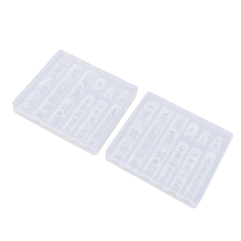 2 Pcs Xmas 3D Nail Mold Reusable Cute Silicone Nail Mold Xmas Tree Snowflake Carving Template