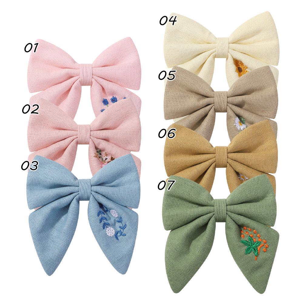Flower Embroidery Bow Hair Clip Sweet Princess Girls Hair Clips Handmade Ribbon Bangs Hairpin Cute Bowknot Barrettes Headwear