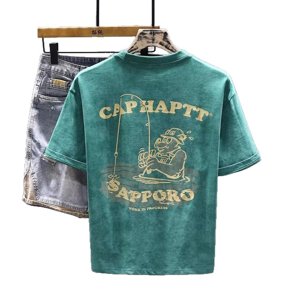 American Short-Sleeved T-Shirt Men'S Trendy Brand Fashion Retro Half-Sleeved Thin Casual Versatile Top