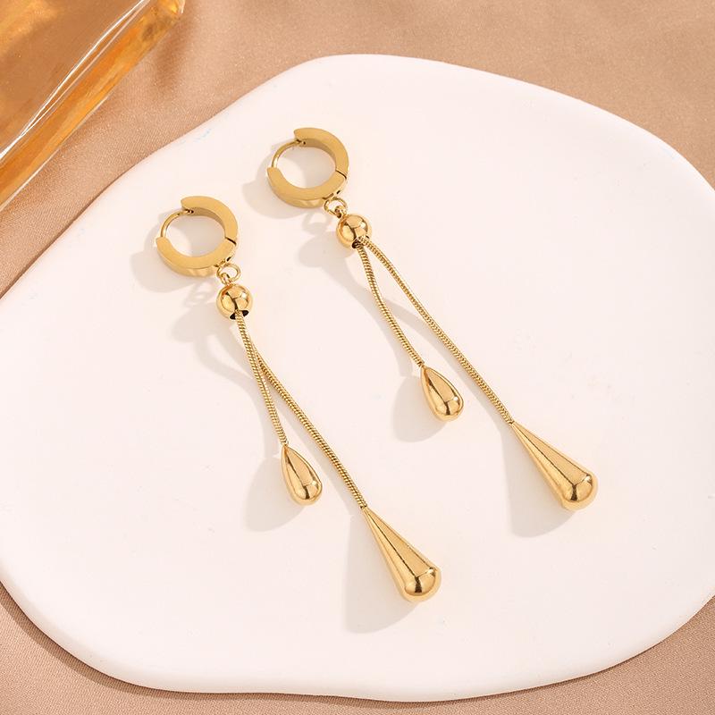Women's Adjustable Tassel Jewelry Set: Korean Water Drop Titanium Steel Earrings & Non-Fading Clavicle Chain