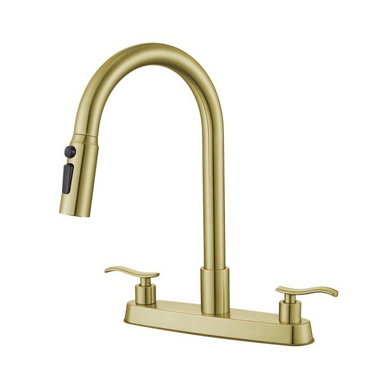 304 Stainless Steel Faucet Hot and Cold Kitchen 8inch Dual Hole Dual Handle Pull-Out Faucet Kitchen Sink
