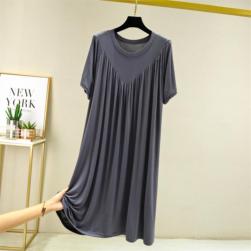 Modal Plus Size Summer Pleated Nightgown for Women – Loose, Mid-Length Home Dress