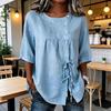 Damen Oberteile Rundhals Kurze Ärmel Knöpfe Dekoration Pullover Oberteile Einfarbige Lockere Passform