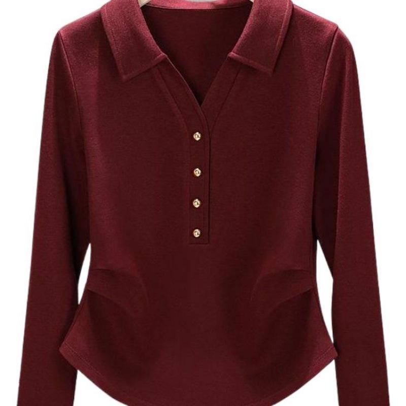 Women's Pure Cotton Fashion Polo Collar T-Shirt - Slimming, Stylish & Versatile Top for Autumn 2025