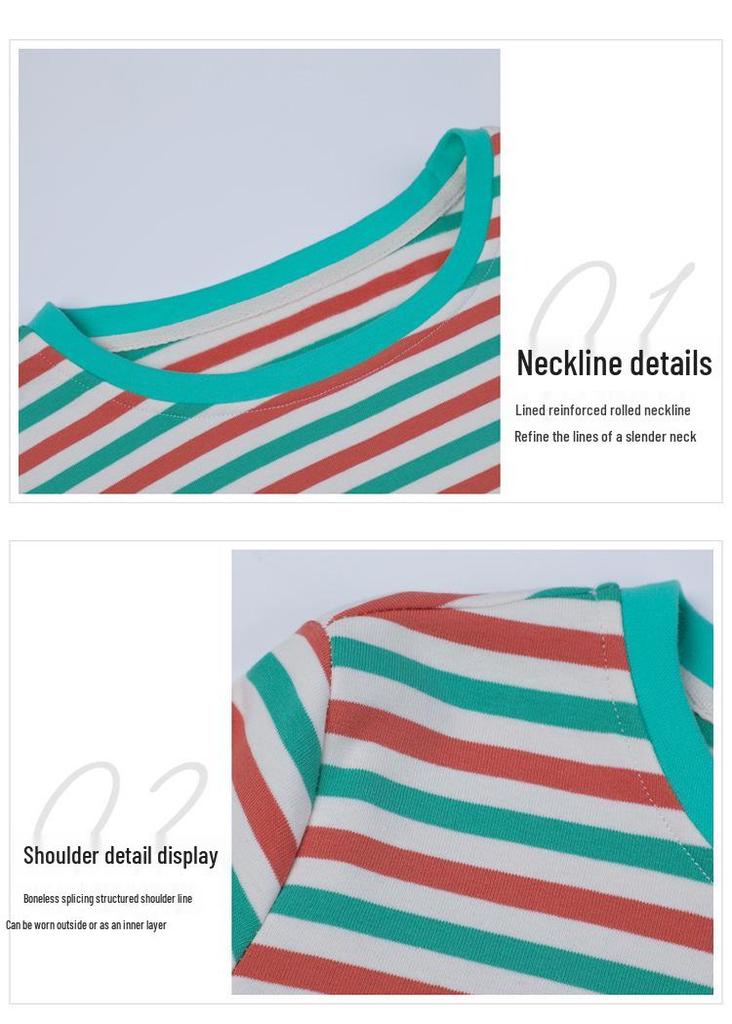 2024 Autumn/Winter Women's Korean Style Striped Long Sleeve Round Neck T-shirt, Thickened Base Layer Top