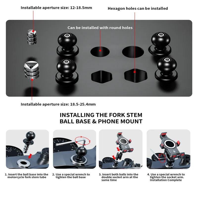 Kewig Motorcycle Mount Fork Stem Base 1 Inch Ballhead GPS Navigation Holder for GoPro Insta360 One X2 Camera Phone Accessories