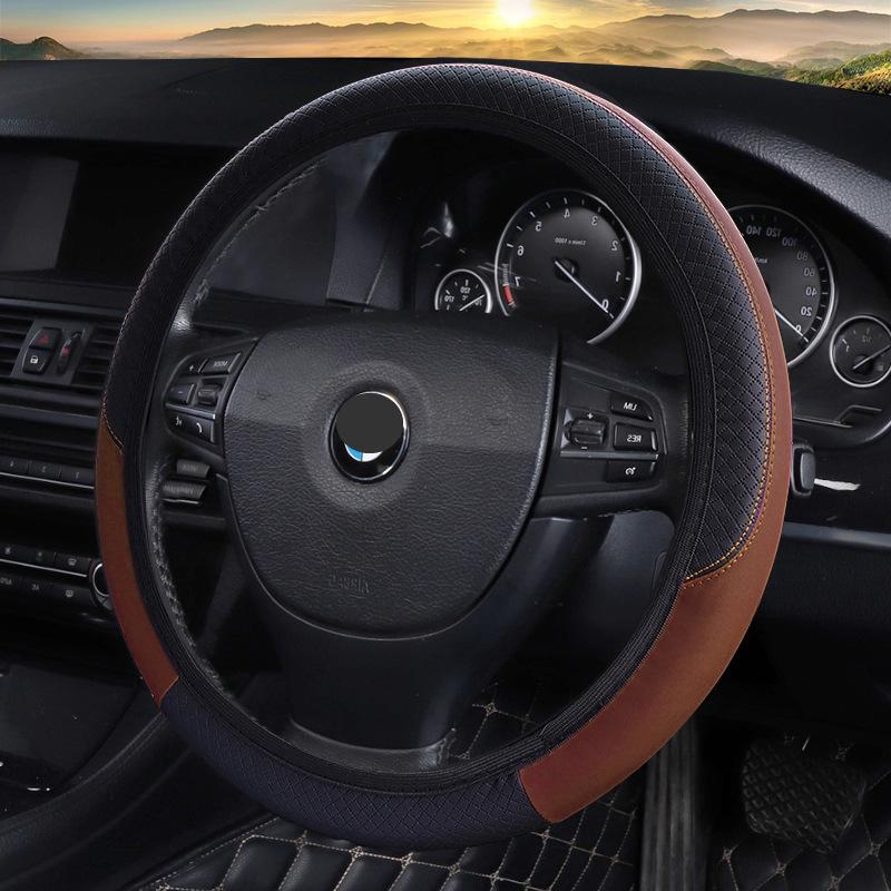 Comfortable Wear-Resistant Carbon Fiber Leather Steering Wheel Cover for 14.5-15 Inch Universal Female Cars.