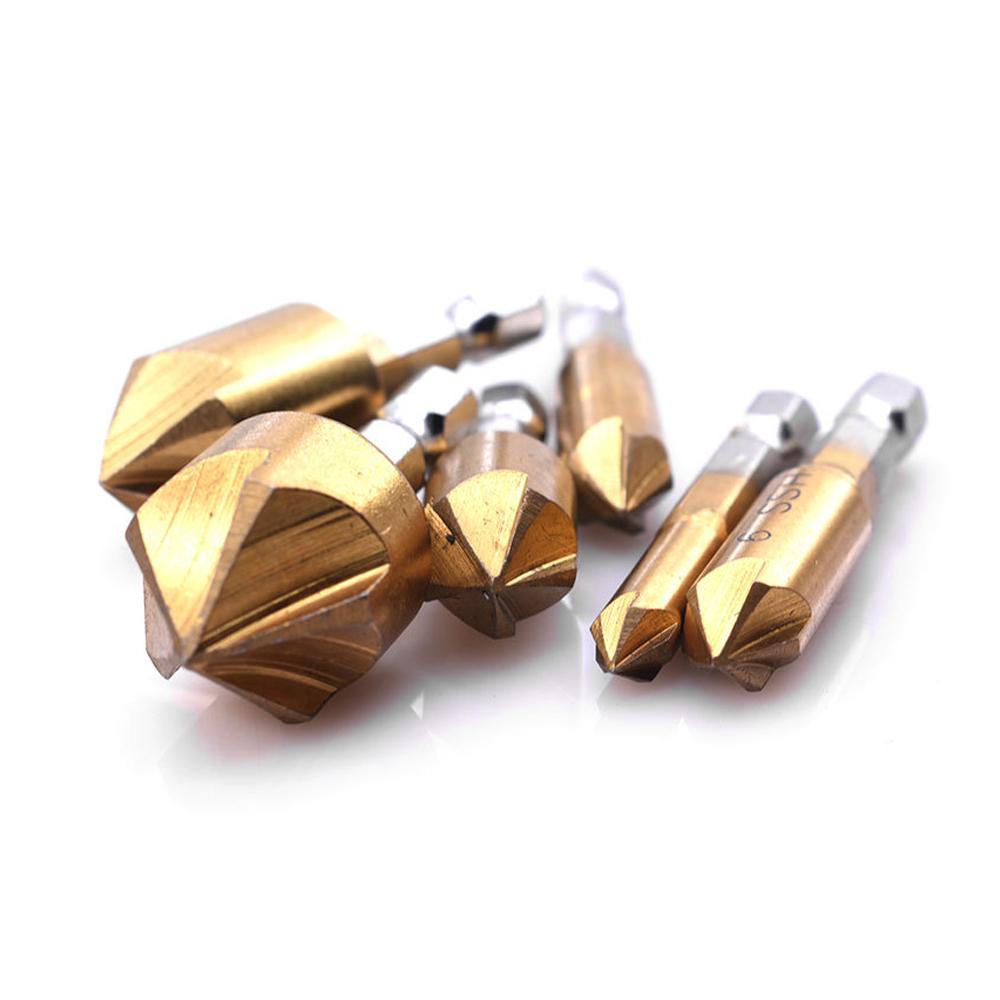6Pcs Hexagonal Handle Titanium Plated Chamfering Knife Countersunk Drill 6-19mm HSS Deburring Cutter Woodworking Spot Facer Tool