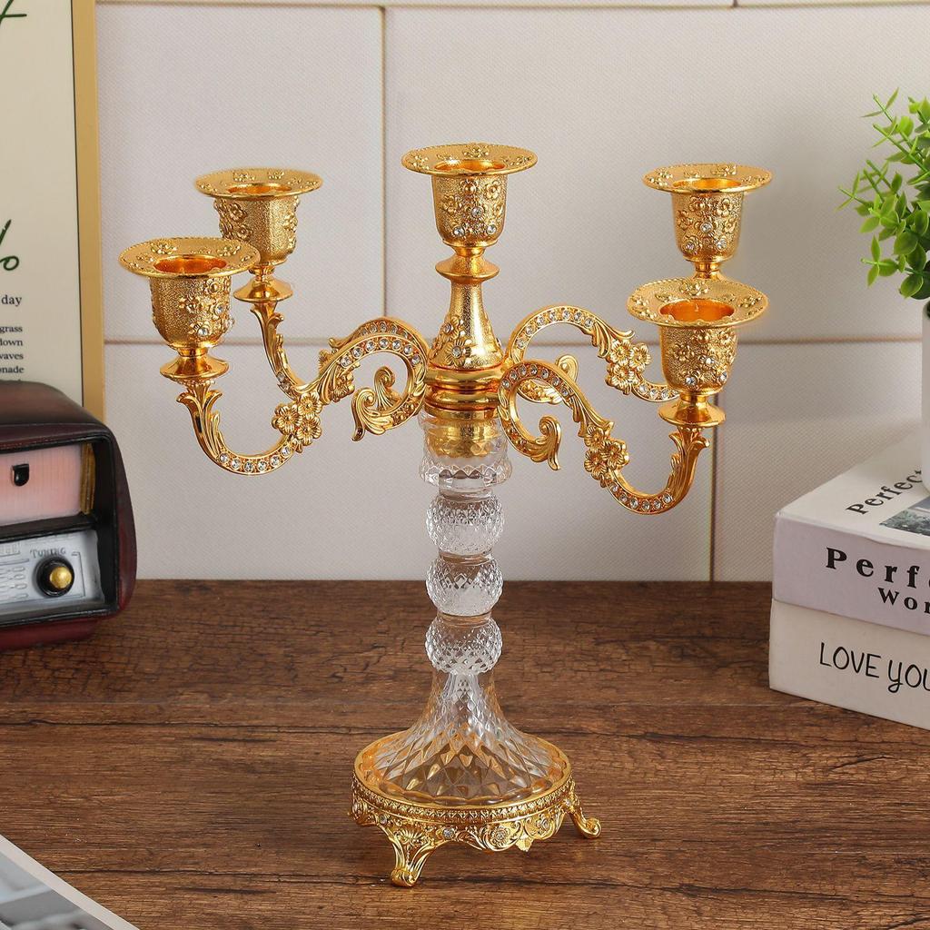 Elegant European Crystal Candelabra - Three to Five-Head Decoration for Weddings and Dining Tables