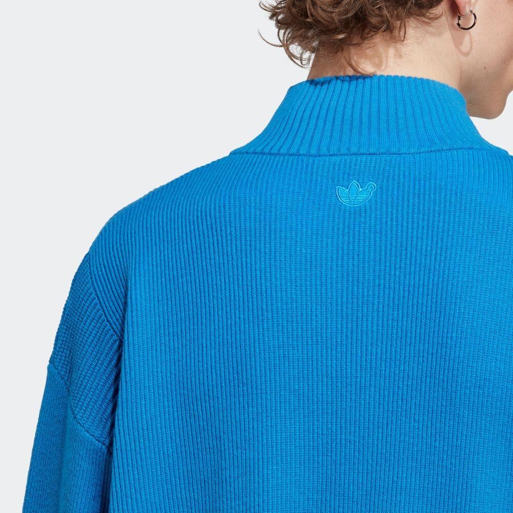 Adidas Solid Color Zip-Up Knit Sweater Men Tops Blue IA2499