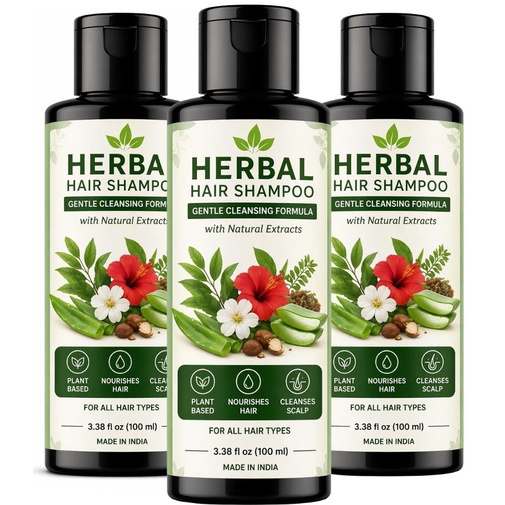 Herbal Hair Shampoo 100 ml- Gentle Cleansing Formula With Natural Extracts Suitable All Hair Types (Pack of 3)