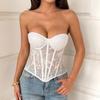 New Sexy See-through Hot Girl Style Double-layer Mesh Three-dimensional Embroidered Steel Ring Strap Tube Top