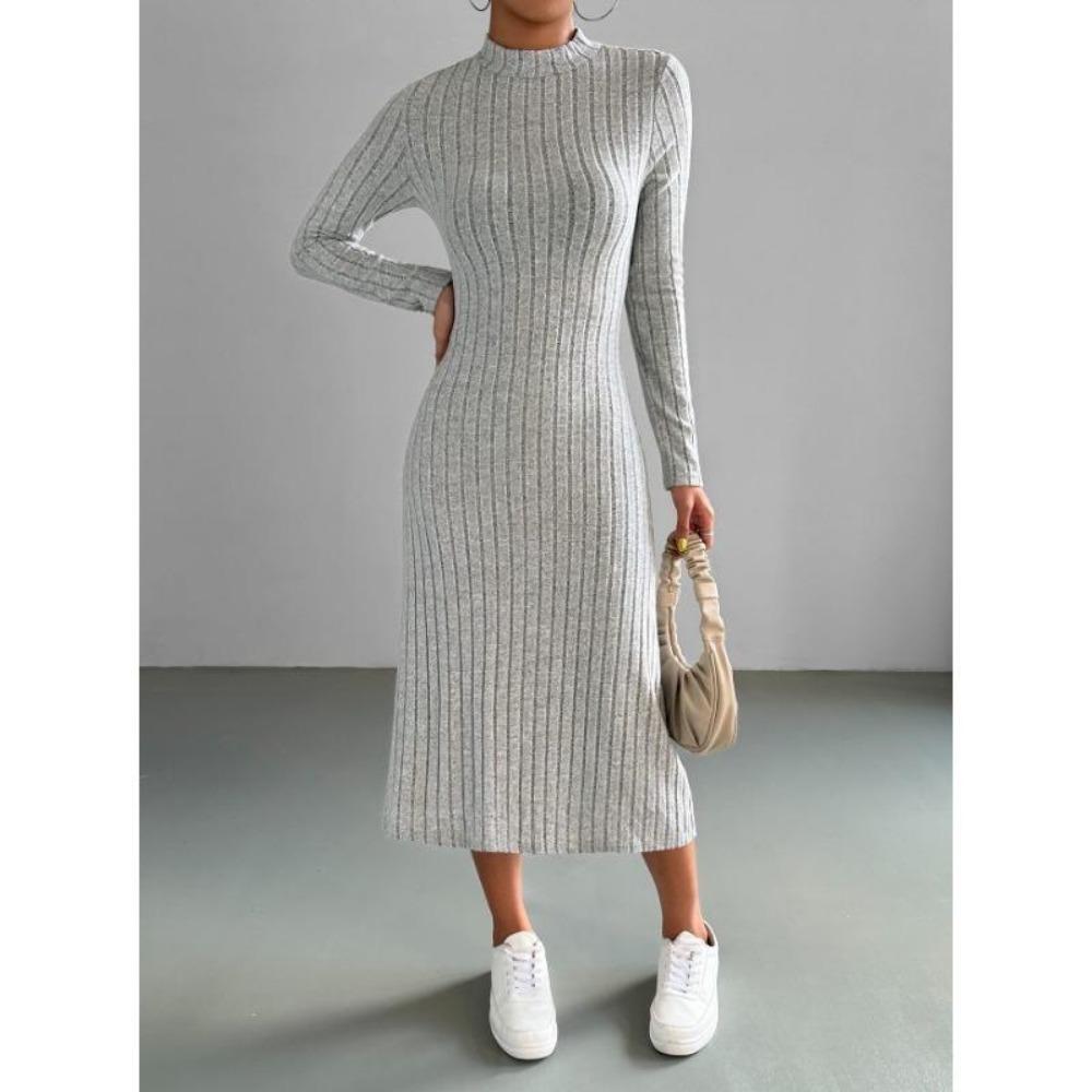 Høst Vinter Dame Ribbestrikket Kjole Elegant Chic Mote Langermet O-hals Slim Korsett Bodycon Kjole Streetwear