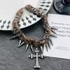 New Punk Personality Sliver Color Rivet Tassel Cross Zircon Pendant Leopard Print Collar Necklace for Women Hot Girl Y2k Jewelry