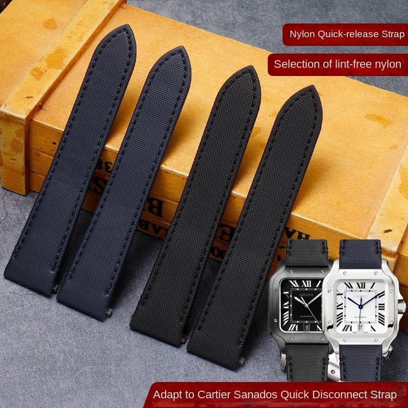 21mm Quick Release Nylon Strap For Cartier Santos Strap New W2SA0007 Medium Canvas Waterproof Sports Watchband  Black Blue