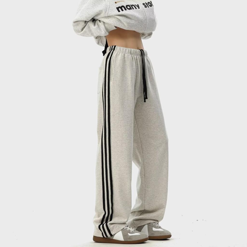 Three-bar Pants Men's 2025 Summer New American Retro Heavy Sweatpants Trendy Brand Loose Straight Casual Trousers