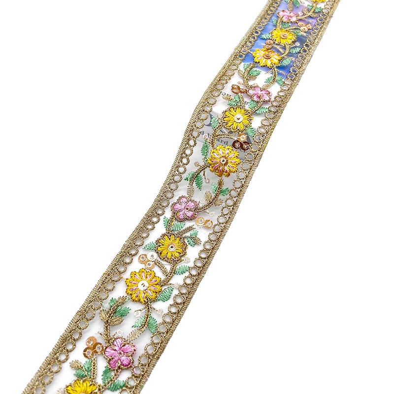 5yards 4cm Embroidered Flower Ribbon, Ethnic Lace Trimming for DIY Sewing Clothes, Bag Accessories Curtain/Tablecloth Decor