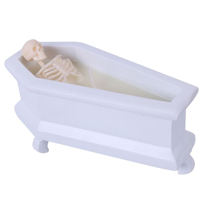 

Horror Skull Candle And Coffin Display With Detailed Skeleton Sculpture For Halloween Home Party Supplies Decoration