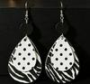 Polka Dot Double Layer Water Drop Leather Earrings - Black & White Geometric Accessories