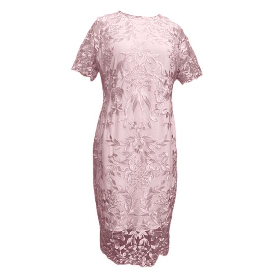 Rundhals Kurzarm Taillenbetont Hüftumspielend Midi-Kleid Stickerei Blume Spitze