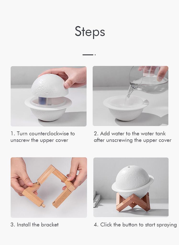 3 In 1 Mini Plug-In Colors 3D Moon Lamp Cool Mist Humidifier Essential Oil Diffuser LED Night Light