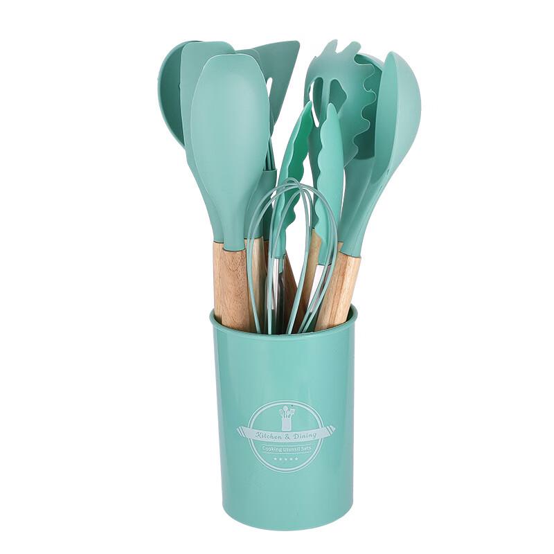 Beiyou 12-Piece Silicone Kitchen Utensil Set with Wooden Handles