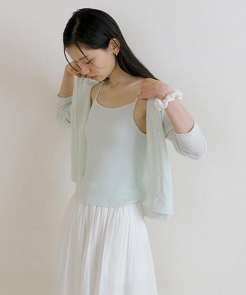Lingseoul Cotton Blended Ribbed Sleeveless Top-Mint
