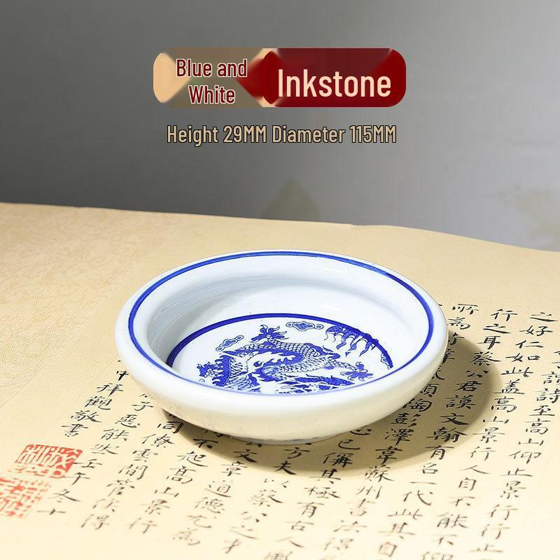 Multifunctional Jingdezhen Blue & White Porcelain Calligraphy Brush Stand & Ink Dish