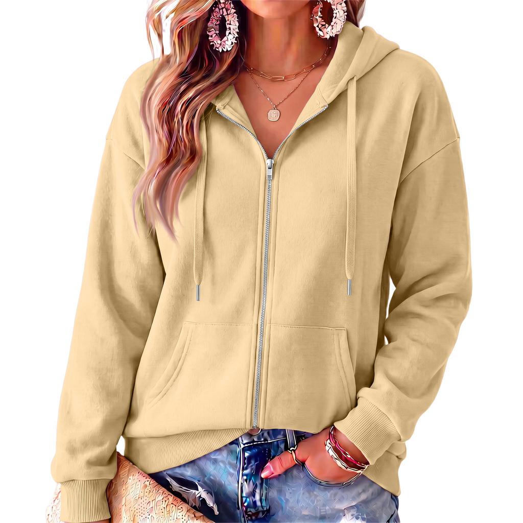 Women's Long Sleeve Hooded Pullover Sweatshirt Color Casual Outerwear