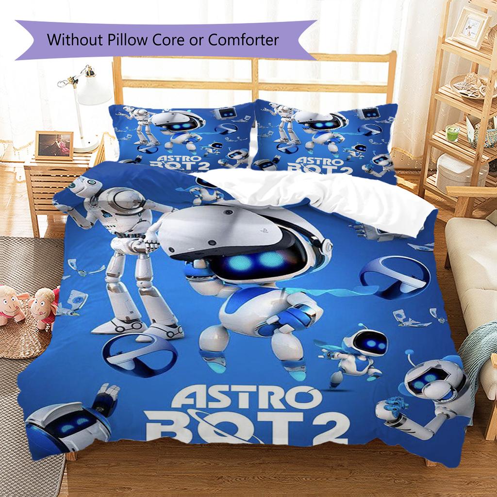 Parure de lit motif ASTRO BOT, Ensemble couette Housse de couette Taie d'oreiller Cadeau d'anniversaire pour la maison (1 housse de couette + 2 taies d'oreiller, sans garniture.)