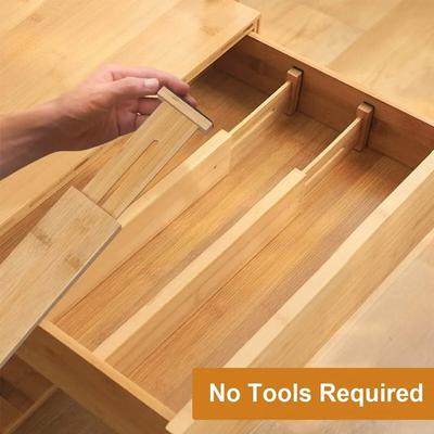 4Pcs Bamboo Drawer Dividers Organizers Adjustable Expandable Spring Loaded Drawer Separators for Kitchen Bedroom Dresser Offic