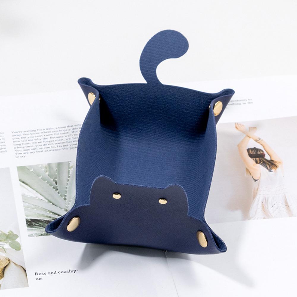 

PU Leather Hexagonal Dice Tray Cute Cat Shape Folding Function Key Storage Tray Game Accessories Storage Box For RPG DnD Game синій