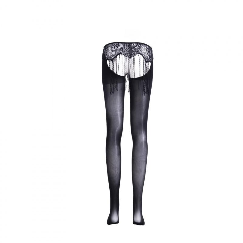 Women'S Tassel Curtain Lace Panties, One-Piece Sexy Stockings, Shiny And Silky, Open Crotch, Revealing Buttocks, See-Through