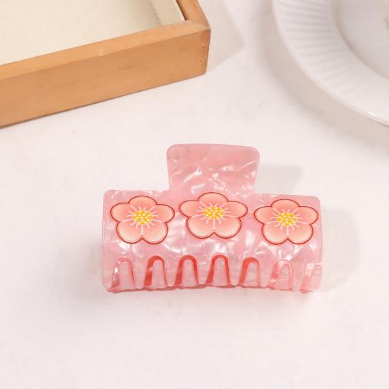 Hair Claw Strong Grip Hair Clip Ice-Clear Acetic Acid Material Floral Pattern Pearlescent Back Head Hair Claw Half-Tied Hair Accessory