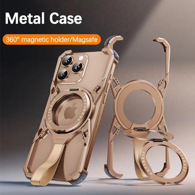 Luksusowa metalowa rama do etui Magsafe na telefon iPhone 16 Pro Max 16pro 360° magnetyczny uchwyt ze stopu aluminium bezramkowa obudowa odporna na wstrząsy