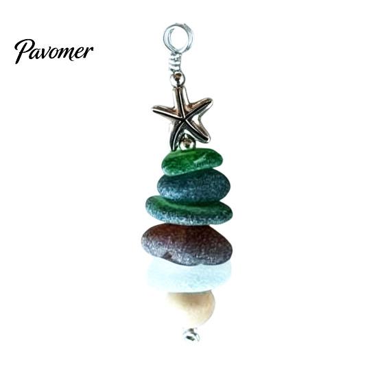Exquisite Christmas Tree Decoration Sea Glass Ornament, Handmade Starfish Hanging Decorative Bag Charm for Vacation Decoration, Coastal Style Pendant