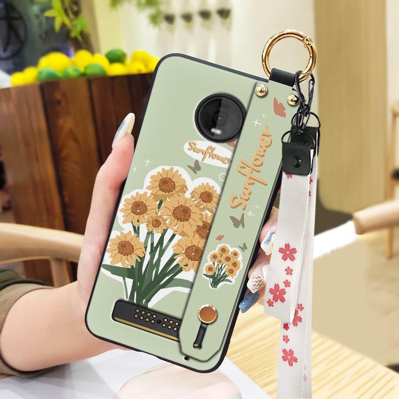 Ring Wristband Phone Case For MOTO Z4 Play Oil Painting Fashion Design Kickstand Anti-knock Back Cover Anti-dust Lanyard