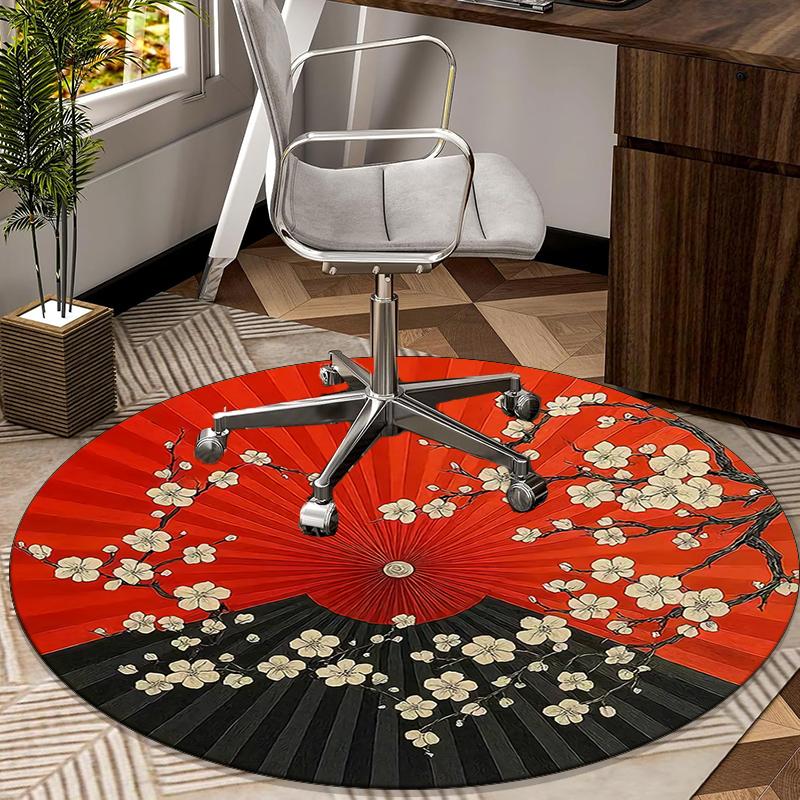 Cherry Blossom Geisha Beauty round carpet Chair cushion Round Entryway Rug, Soft Round Rugs for Living Room, Bedroom, Circle Carpet decor gifts