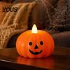 Retro Halloween Table Decoration Flameless Fake Candle, Battery Operated Stacked Pumpkin/Ghost Candle Light, Party Atmosphere Light LED Flickering