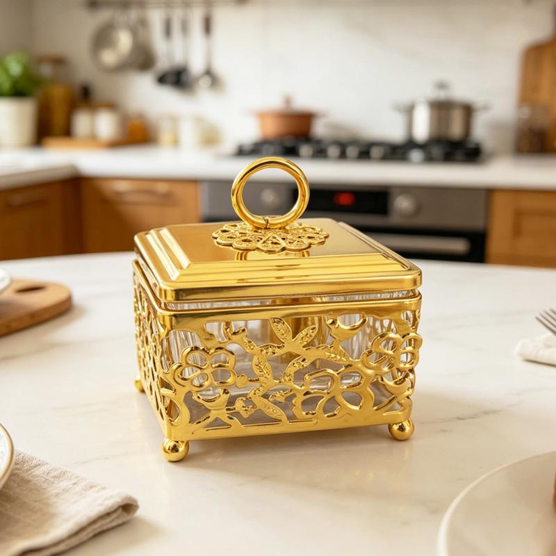 Exquisite hohlgeschnitzte Eisen-Glas-Süßigkeitengläser mit Deckeln, auslaufsicher, klar, Lebensmittelbehälter für Hochzeitsveranstaltungen, Heimdekoration
