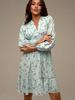 women's ditsy floral wrap v neck bubble long sleeve ruched waist ruffle hem midi a line dress fall casual sundress