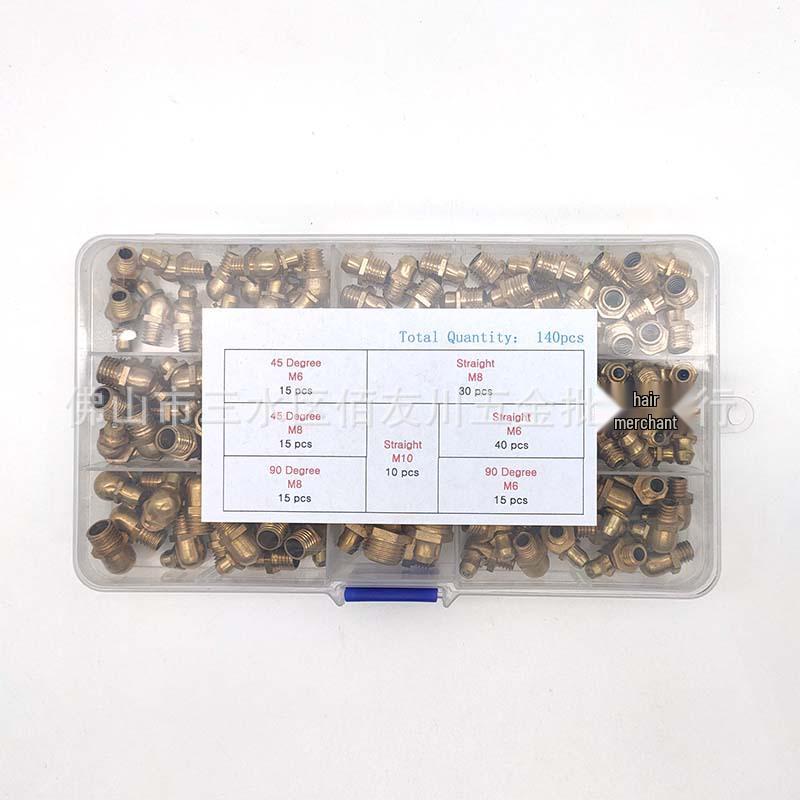 165-Piece Brass Grease Nipple Set - M6, M8, M10 Combination with Straight and Bent Oil Injection Cups