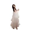 French Heavy Industry Pleated White Ruffle Edge Cake Suspender Dress Fairy Temperament Elegant Morning Robe Dress Dress Dress