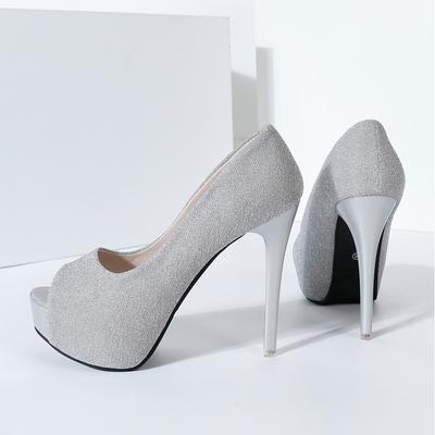 Ψηλοτάκουνα 12εκ Λεπτά Τακούνια Ψηλοτάκουνα Μύτη Ψαριού Αδιάβροχη Πλατφόρμα Ασημί Μονόπατα Γυναικεία Παπούτσια