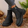 Fashionable Versatile Short Boots With Thick Heels Round Toes Autumn Winter Womens Trendy Solid Ankle Flat Boots Botas Mujer